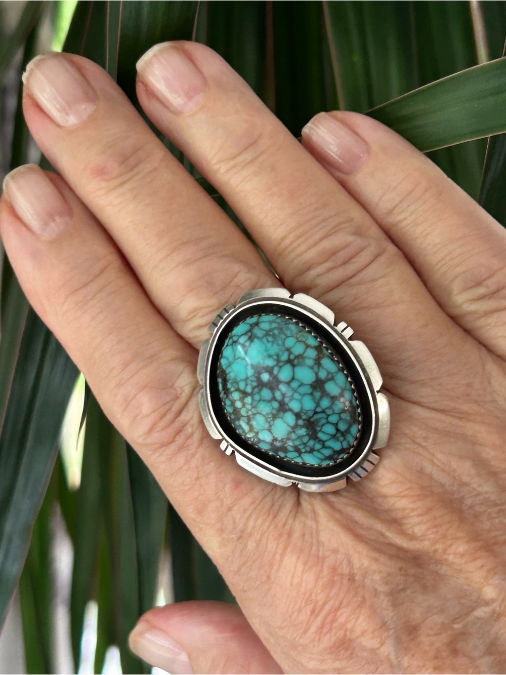 Navajo Adam Fiero created Webbed Kingmaken Turquoise & Sterling Silver Ring sz 9